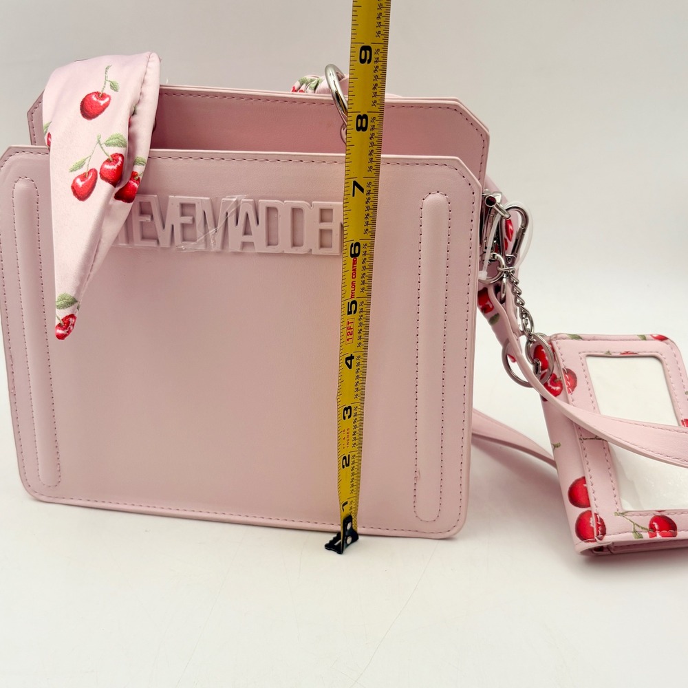 Steve Madden Bevelyn Pink Crossbody Bag Cherry Scarf Handle & Card Holder - Picture 8 of 15